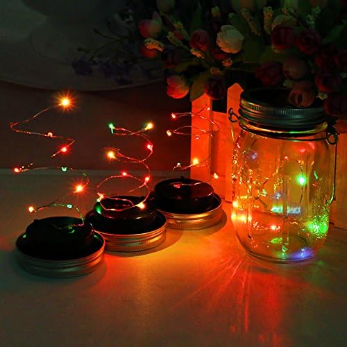 Solar Mason Jar Lights, 4 Pack Lids with 1 Pack Mason Jar Multi-color Solar Mason Lamp for Wedding Holiday Party Decorative, Lighting Fit for Regular Mouth Jars