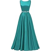 Yexinbridal Satin Prom Dresses Long for Women A-Line Beaded Belt Formal Evening Party Ball Gowns with Pockets
