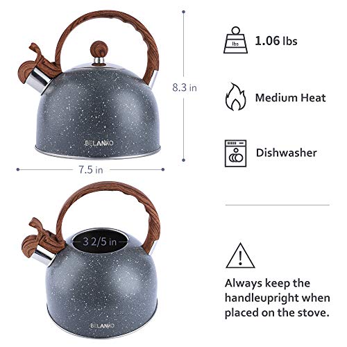 Tea Kettle, 2.3 Quart / 2.5 Liter BELANKO Stainless Steel Tea Kettles