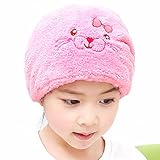 Shintop Dry Hair Cap - Fiber Soft Coral Fleece Hair Dry Hat Absorbent Hair Wrap Cap for Kids (Pink)