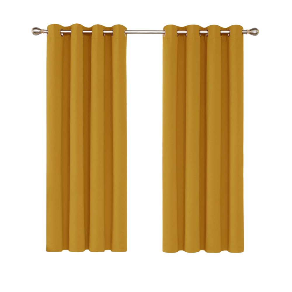 Ev Dekor® EVCRTN01 Thermal Blackout Curtains for Bedroom, Offices, Hotels Windows 46"(116cm) Wide X 54"(137cm) Long, Ochre - 2 Panels with Tie Backs