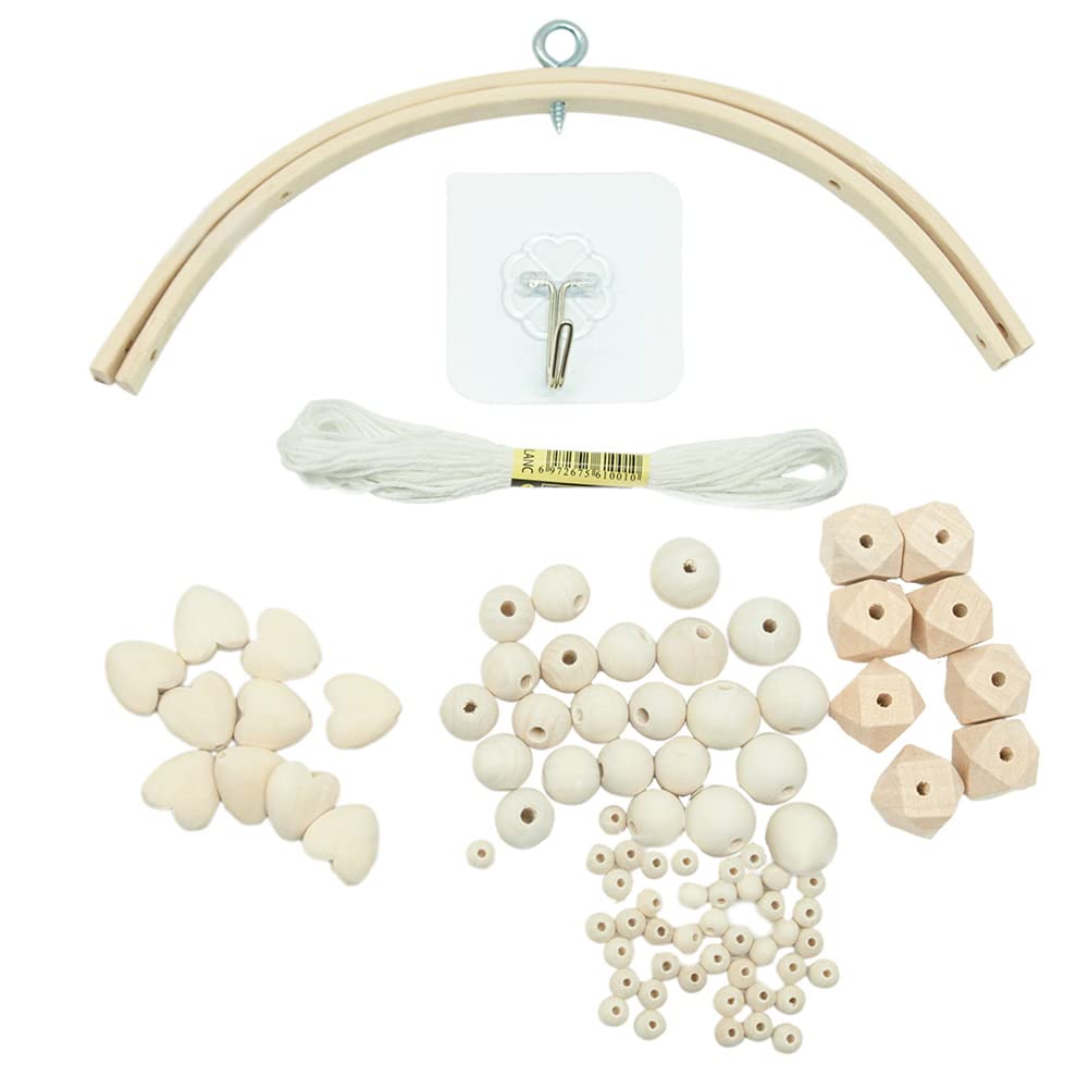 Uposao DIY Wooden Mobile Frame Kit, Baby Crib Hanger for Crafts in Natural Wood, Wind Chimes Bell Room Home Decor Gift — image 1