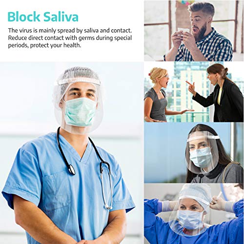 10Pcs Value Pack Safety Face Shields with Protective Clear Film To Protect Eyes and Face Full Face Cover for Men and Women Anti-Fog, Anti-Saliva, Windproof Dustproof (10PCS)