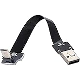 Cablecc Up Angled USB 2.0 Type-A Male to Micro USB 5Pin Male Data Flat Slim FPC Cable for FPV & Disk & Phone 200cm