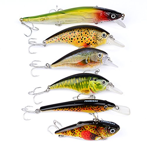 Proberos Crankbaits Set Lure Fishing Hard Baits Swimbaits Boat Ocean Topwater Lures Kit Fishing Tackle Hard Baits Set For Trout Bass Perch Fishing Lures Set (ST50)
