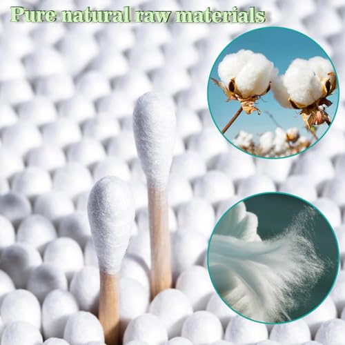 MOCUI Bamboo Cotton Swabs Double-Tipped Round Thick Tips | 100% Cotton Biodegradable & Organic Unbleached Natural | Q-tips Safety Swabs | Wooden Cotton Buds For Ears Makeup or Nails 500 Count