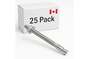 Stainless 1/2"x 4" inch, 25 Pack of Wedge Anchors Concrete Fasteners, Baseplate Hardware, Construction Anchors, Railings Scre