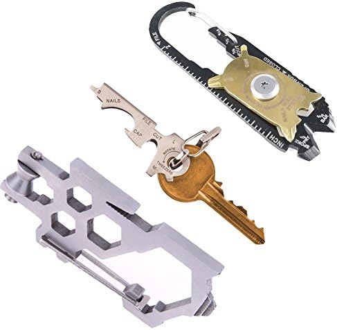 Tikta High Carbon Steel Survival Para-biner Carabiner Multitool Winch for Camping Hiking Survival Para-Biner Pulley Multi-Tool + 20 tools in 1 Utility Fixr Pocket Tool + KeyTool Multitool Set