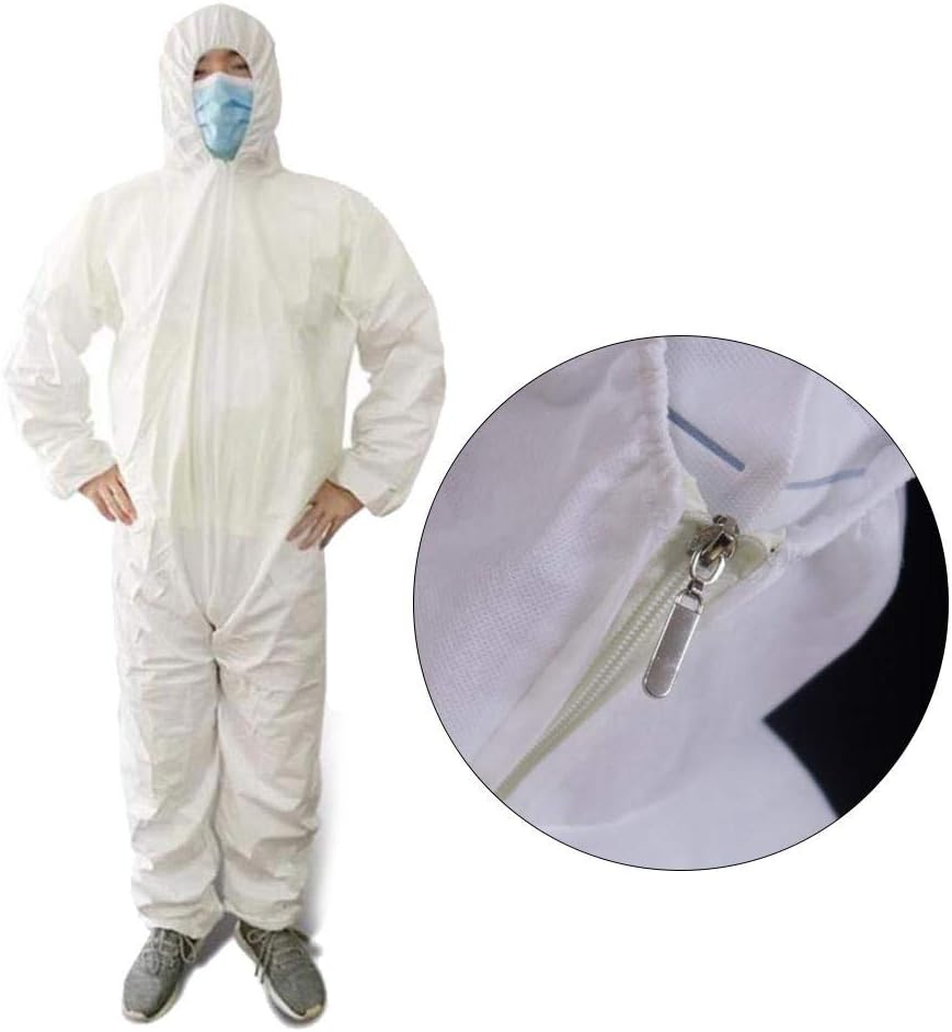 Dorrisi Disposable Protection Gown Home Outdoor Protective Isolation Clothing, Splash Resistant, Anti-Fog Anti-Particle, Elastic Wrist and Hood Tyvek Coverall Suit