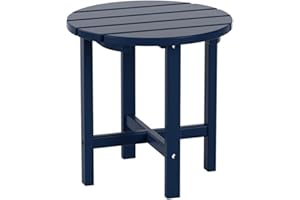 Costaelm Round Outdoor Side Tables, Adirondack Patio Tables for Outside, HDPE Patio End Table Weather Resistant, Balcony Table for Pool, Seaside, Backyard, Porch, Indoor Companion, Navy Blue