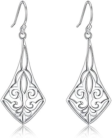 Highly Polished Sterling Silver Filigree Dangle Drop Earrings Inspired By Fleur De Lis