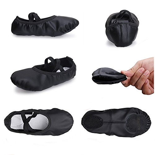 Leather Ballet Dance Split-Sole Slipper Shoes for Toddler Girl Kid Women (Toddler 9 M/EU 25, Black) - Thumbnail 3