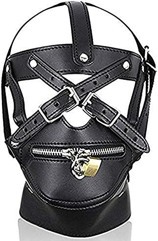 camaTech Leather Full Covered Adjustable Mask with Zipper Mouth for Cosplay Costume