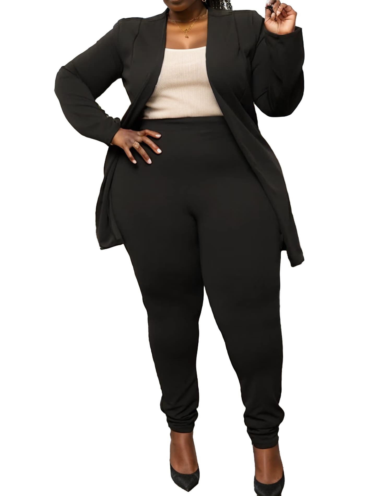 Photo 1 of *MINOR DAMAGE - USED*
Vaimti Plus Size Casual Work Pants Suit Set Cropped Jacket Fitted Trousers (US, Alpha, 4X, Plus, Regular, Black)