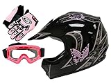 TMS® Youth Kids Pink Butterfly Dirtbike Atv Motocross Helmet Mx W/goggles/gloves (Small)