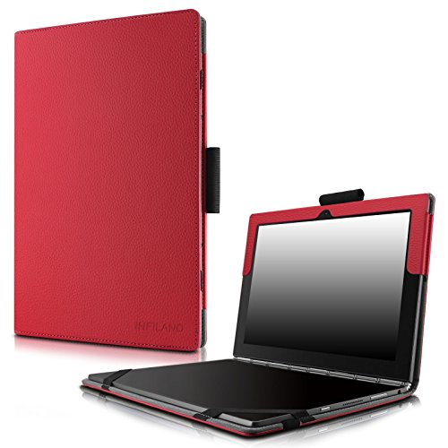 Infiland Lenovo Yoga Book Case, Folio Premium PU Leather Stand Cover For Lenovo Yoga Book 2-in-1 10.1-Inch tablet (Android and Windows Version) -Red