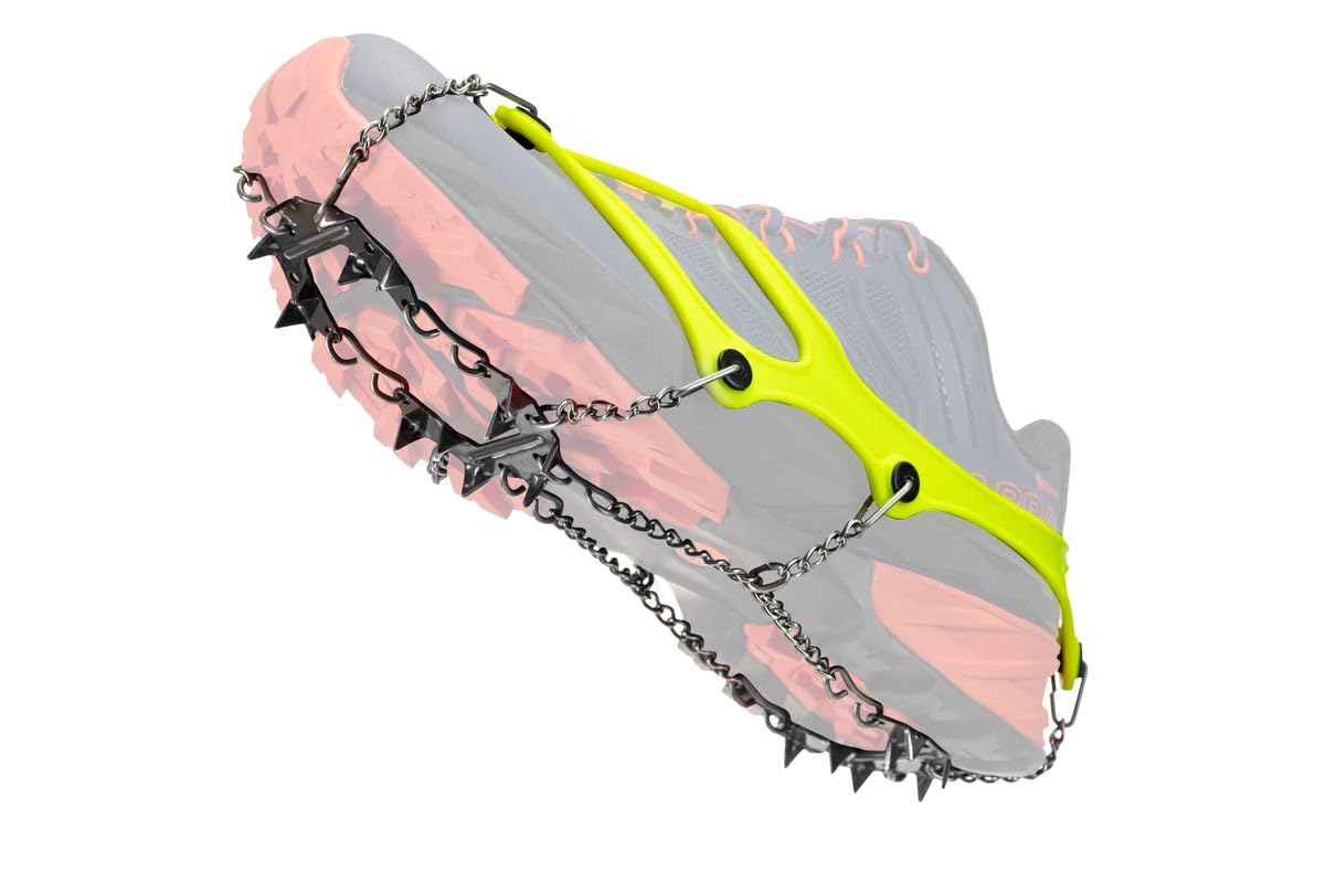 Nortec FAST Crampons Made in Italy for Fast Hiking and Trail Running Winter Running on Ice and Snow, Ultralight Micro Crampons with Case (Lemon,S)