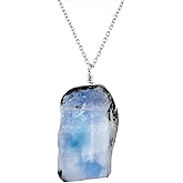 Raw Rainbow Moonstone Jewelry For Men/Women Blue Flash Rough Gemstone Chakra Crystals and Healing Stones in 925 Sterling Silver Chain 20 inch Christmas Gifts