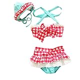 Taiycyxgan Baby Toddler Girls 3pcs Swimwear Grid Bikini Swimsuit With Hat Set,Medium / 3-4 Years,Red