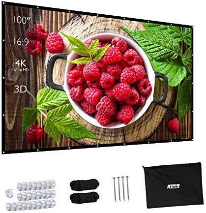 Projector Screen, Upgraded 100 inch 4K 16:9 HD Portable Projector Screen, Premium Indoor Outdoor Movie Screen Anti-Crease Projection Screen for Home Theater Backyard Movie.