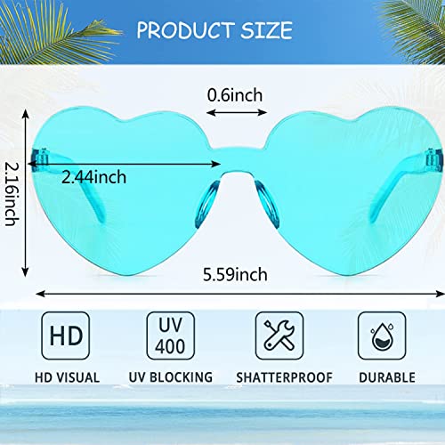 KOWVOWZ Heart Shaped Sunglasses for Women, Transparent Candy Rimless Sunglasses, Fashion Heart Shaped Glasses for Party Favor (10Pcs)