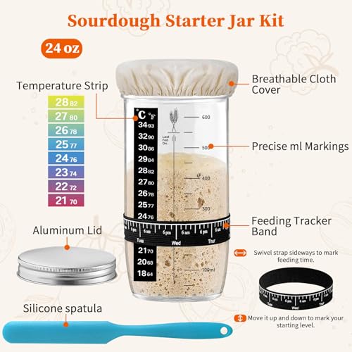 38 Pcs Sourdough Starter Kit for Beginners, Sourdough Bread Baking Supplies Set with 10'' Round & Oval Banneton Proofing Baskets, Starter Jars, Liners, Covers & Artisan Bread Baking Tools