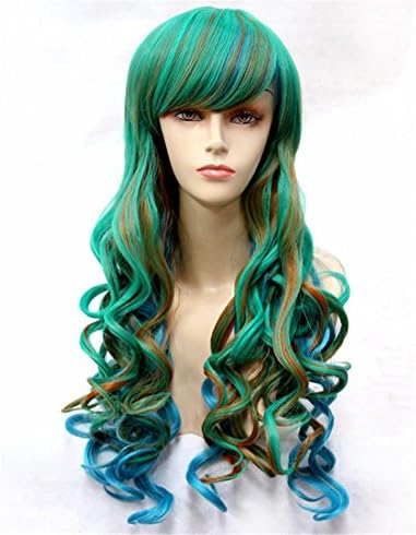 Marryqueen Gradient Green Color Long Curly Wave Cosplay Wigs