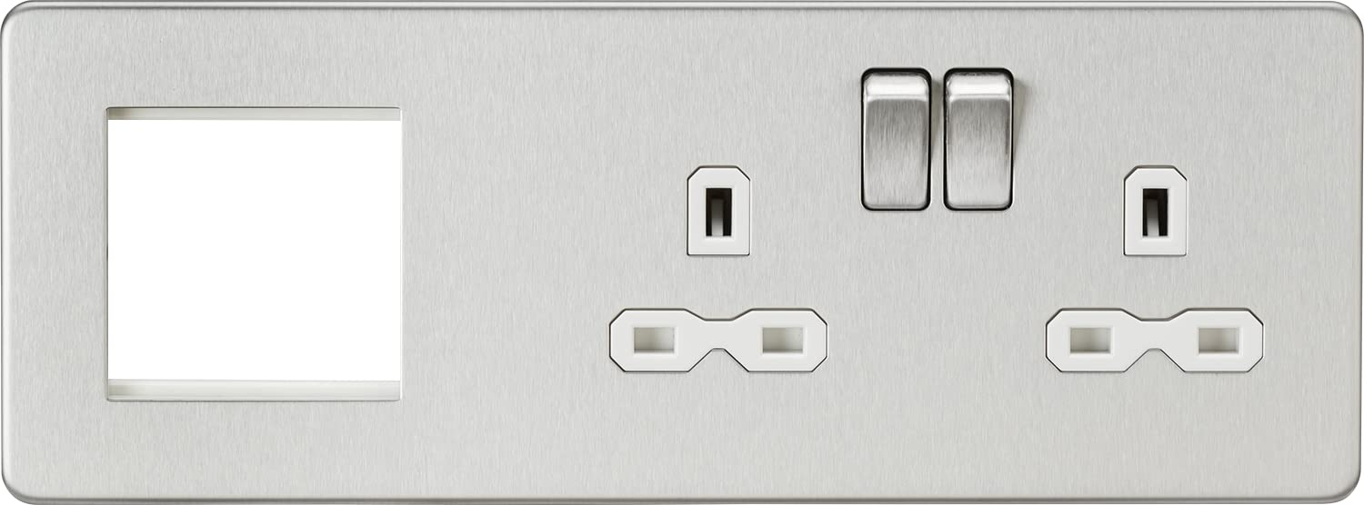 Screwless 13A 2G DP Socket + 2G Modular Combination Plate - Brushed Chrome