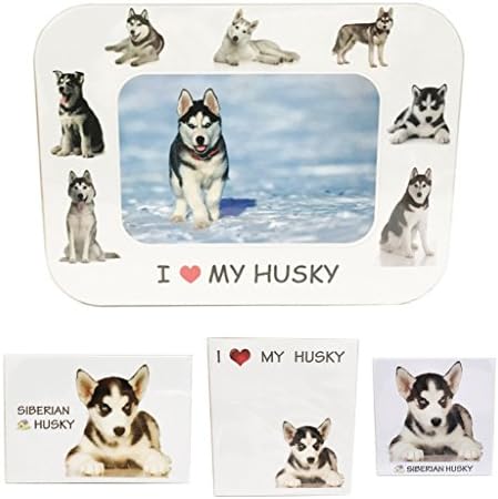 I Love My Siberian Husky Magnet Set (2 Metal Magnets, 1 Photo Frame, 1 Memo Pad)