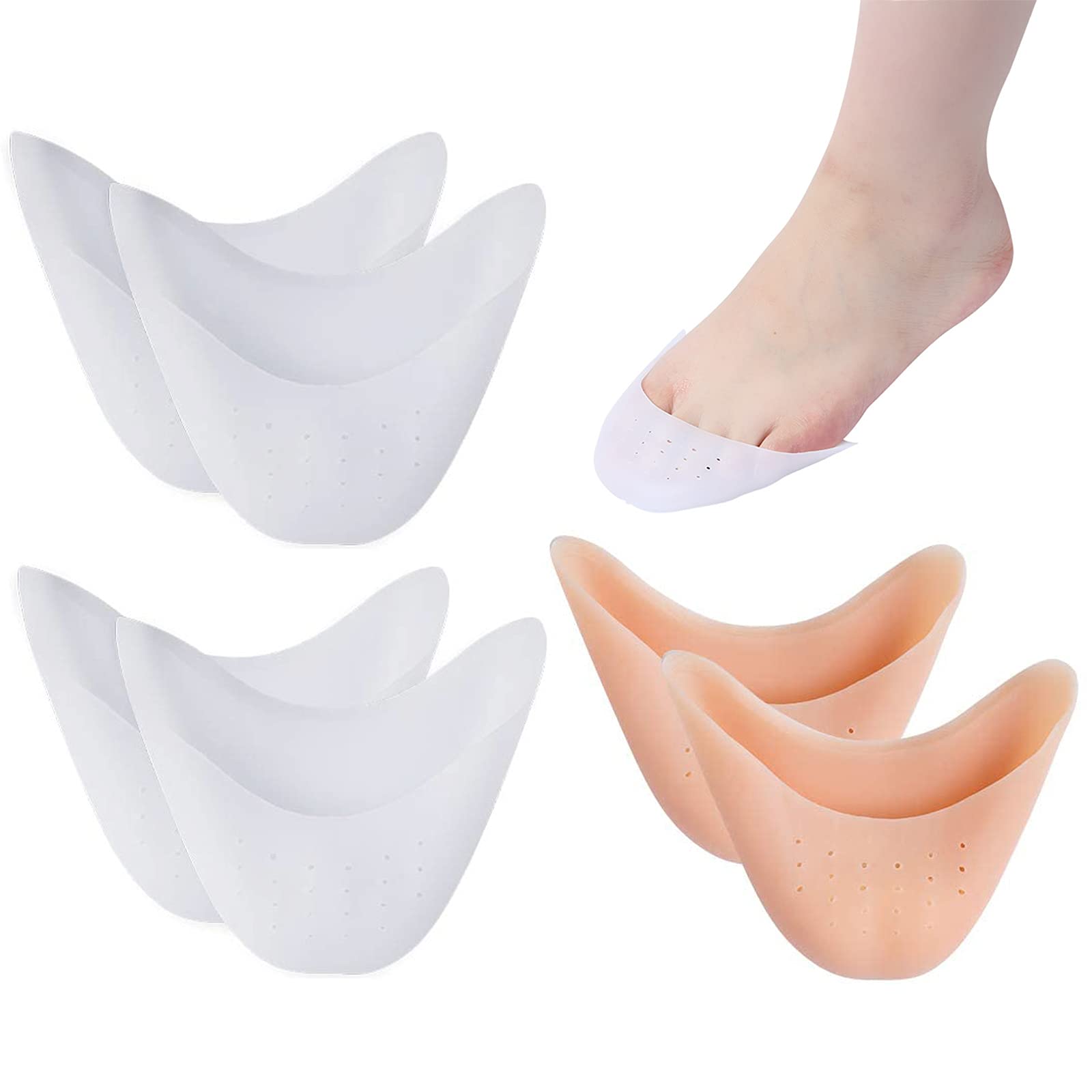 3 Pair Toe Protector Gel Toe Cap Silicone Toe Protector Breathable Silicone Gel Forefoot Cushion Pads Toe Protector Support Sleeve for Ballet Dance Pointed Shoe Athlete Women Men,Skin and White