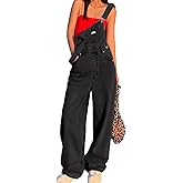 EMMIOL Women's Denim Overalls, Baggy Loose Fit Wide Leg Jumpsuit, 90s Vintage Style Overall with Adjustable Straps