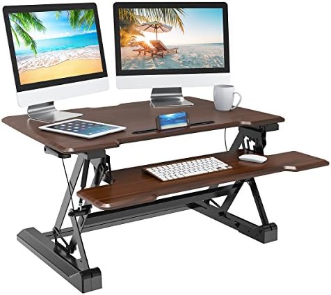 Gibbon Mounts Standing Desk, Height Adjustable Sit-Stand Desk Converter, Gas Spring Desk Riser, 35" Desktop Workstation with Keyboard Tray Fits Dual Monitors, Laptop, Pre-assembled Ergonomic
