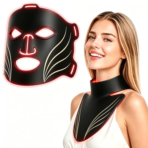 Aimilove LED Light Therapy Mask for Face & Neck,4 Light Modes Red Blue Infrared & Mixed Light, 850nm Infrared Light, Soft Silicone LED Face Mask, Portable Home Skin Care Device for Wrinkles & Acne