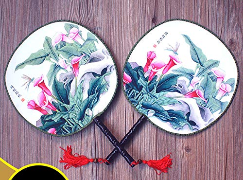 4PCS Round Double-Sided Pattern Chinese Ancient Hand Fan Classic Palace Paddle Hand Fan Dance Hand Fan