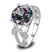 Psiroy 925 Sterling Silver Plated Round Simulated Rainbow Topaz Solitaire Promise Ring Size 9