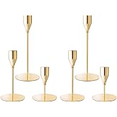 ECHFSM French Gold Taper Candle Holders for Wedding Table Centerpiece,Tall Taper Candlestick Holders Bulk Set of 6,Metal Candle Stick Holders for Dinning or Mantel Centerpiece,Party Home Decor