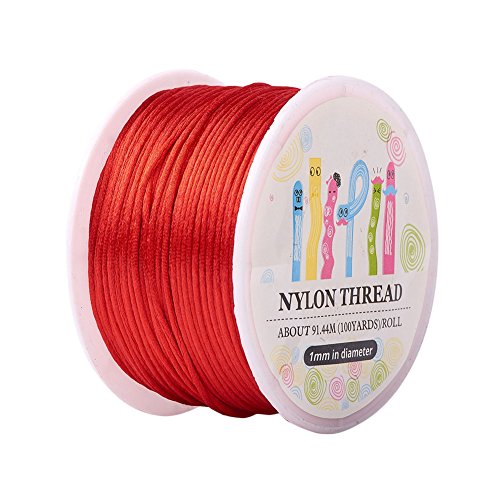 Pandahall 1 Roll 1mm x 100yards Red Rattail Satin Nylon Trim Cord Chinese Knot