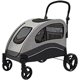 Garvee Extra Large Dog Stroller with Steel Pipe Frame, Wheels, Brakes, Shock Absorption, Foldable Design - Black