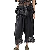Women Y2k Lace Trim Pants Smocked Elastic Waist Long Bloomers Pant Ruffle Cropped Lounge Pajama Short Pants Slip
