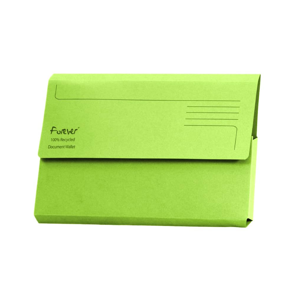 Exacompta Forever Document Wallets - Perfect for Storing Documents - Recycled 290 gsm Board - 34.5 x 24.5 cm in Size - A4/Foolscap - Green - Pack of 25.
