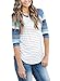 HOTAPEI Women Casual Print 3 4 Sleeve Striped Shirts Blouse Tops Blue XL