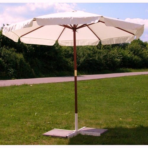 Sonnenschirm 3m, Landhausschirm 3 Meter, Marktschirm mit Hartholzgestänge 300cm, beige, Schirm mit Seilzug