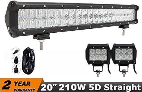 Yamaige 5D Lens 20" 210W LED Light Bar IP68 Waterproof Flood Spot Combo Beam for Offroad SUV UTE ATV Truck Boat with FREE 2PCS 18W Flood LED Work Lights and Wiring Harness and Mounts