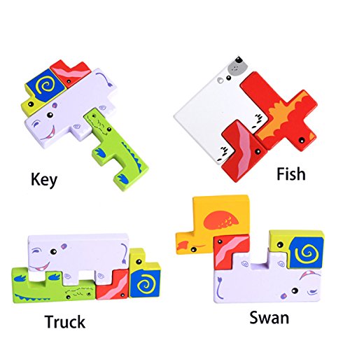 Wondertoys 13 Pieces Wooden Animal Blocks with Book Guide Stacking Game Educational Toys for Children Baby