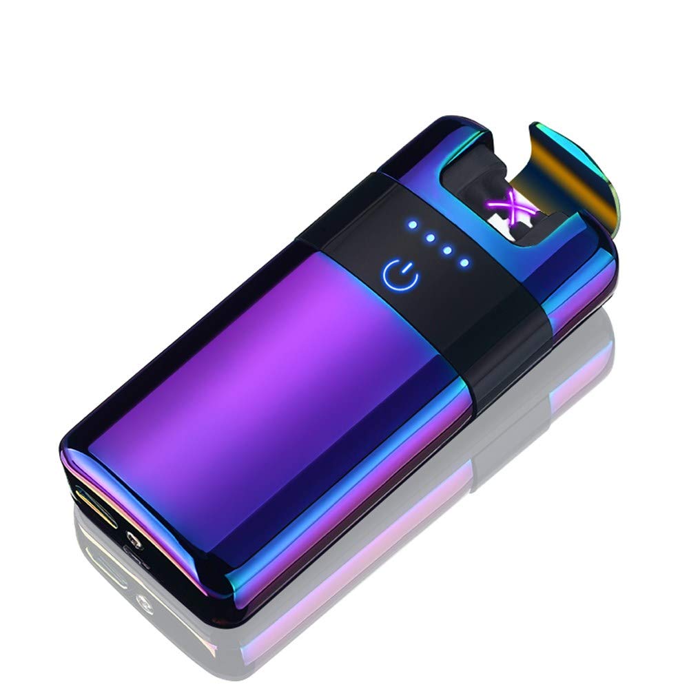 BECROWMEU Wireless Rechargeable Electronic Double Arc Plasma Lighter - Cigarette Lighter Flameless Windproof, USB Cable, Elegant Gift Box, Purple