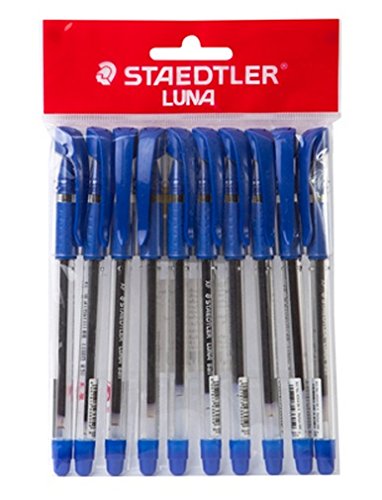 Staedtler Luna Premium Ink 4354 Ballpoint Pen Blue Ink 0.6 Mm. (Pack of 10)+free Gift!