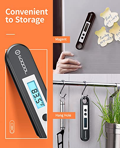 Meat Thermometer[Upgraded 2022], Candy and Food Thermometer for Cooking, SOQOOL Digital Instant Read Meat Thermometer for Kitchen Oil Deep Fry BBQ Grill, Folding Probe Backlight & Calibration Function