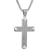 Scddboy Cross Necklace for Men,Stainless Steel Gold Silver Jesus Christ Pendant Necklaces with 23.6+1.96" Adjustable Rolo Chain