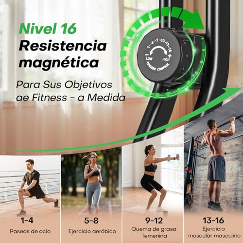 VANNECT Bicicleta Estatica Plegable con 16 Niveles de Resistencia, Monitor LCD y Medición de Pulso Manual, Soporte Plano, Ahorro de Espaci, Estática Silenciosa Magnética Bicicleta Estatica para Casa
