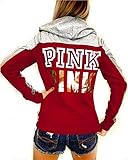 Huiyuzhi Women's Mix Color Long Sleeves Pullover Letters Printed Sweatshirt (L, Wine red-grey)